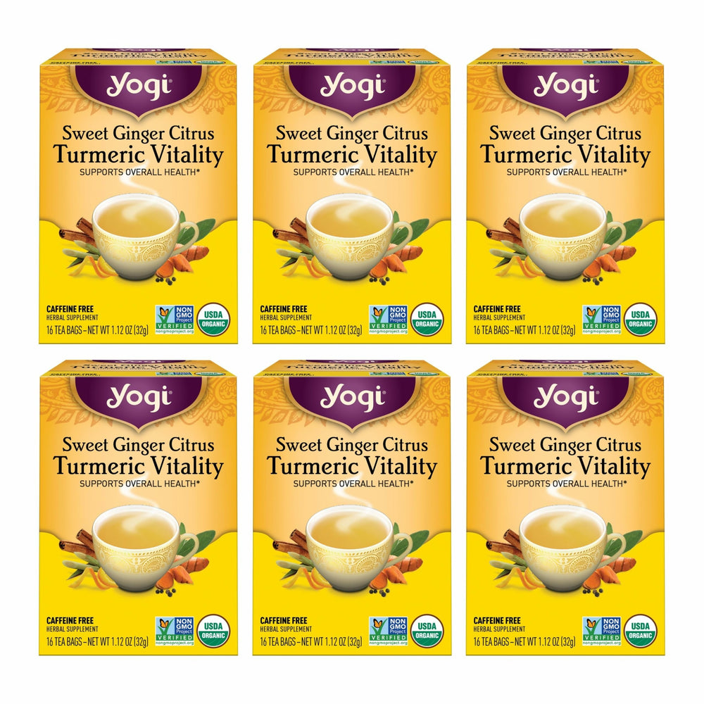 Yogi Sweet Ginger Citrus Turmeric Vitality six-pack bundle box.