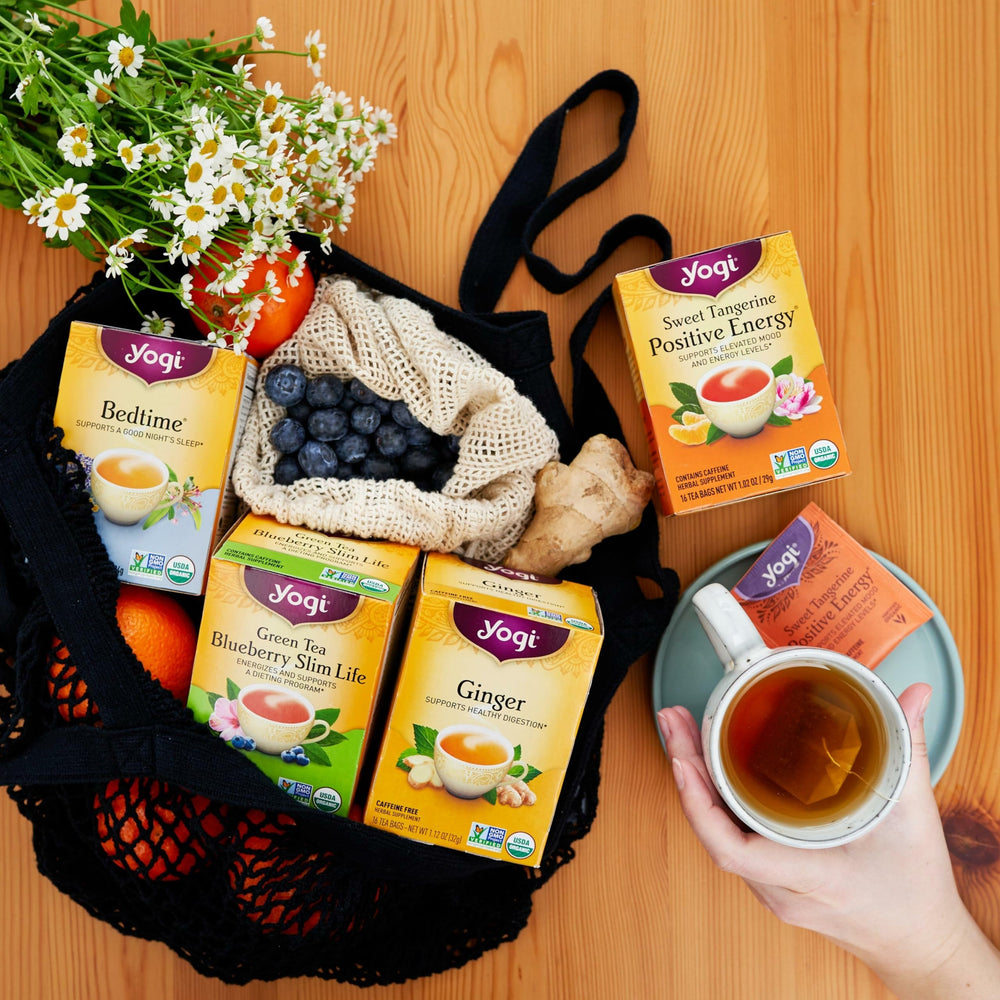 Yogi Sweet Tangerine Positive Energy tea bag bright citrus kickoff