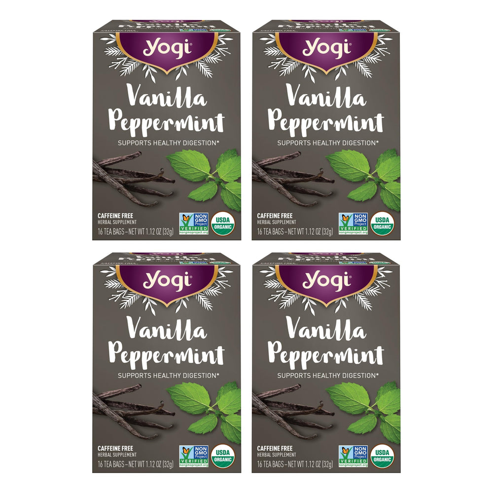 Yogi Vanilla Peppermint tea bags in festive box for cozy winter sipping