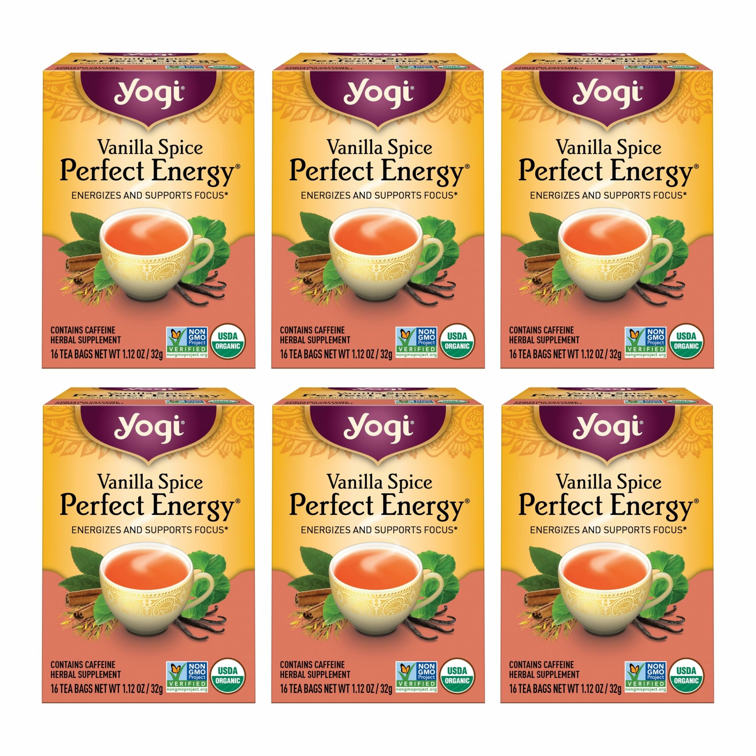 Yogi Vanilla Spice Perfect Energy Tea bags offer a natural energy lift
