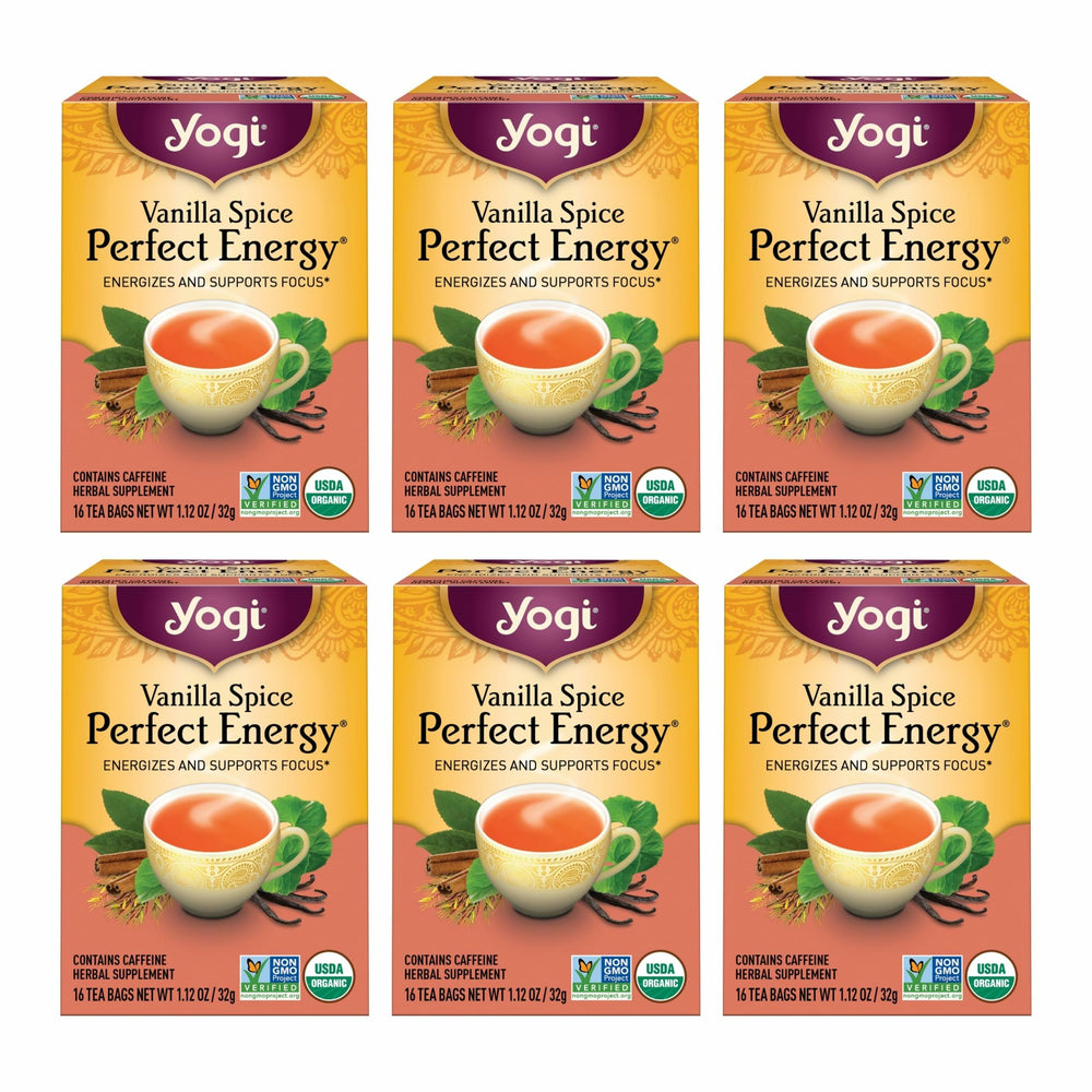 Yogi Vanilla Spice Perfect Energy Tea bags offer a natural energy lift