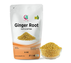 Yogi's Gift dried ginger root 4oz packaging view highlighting freshness for tea and cooking.