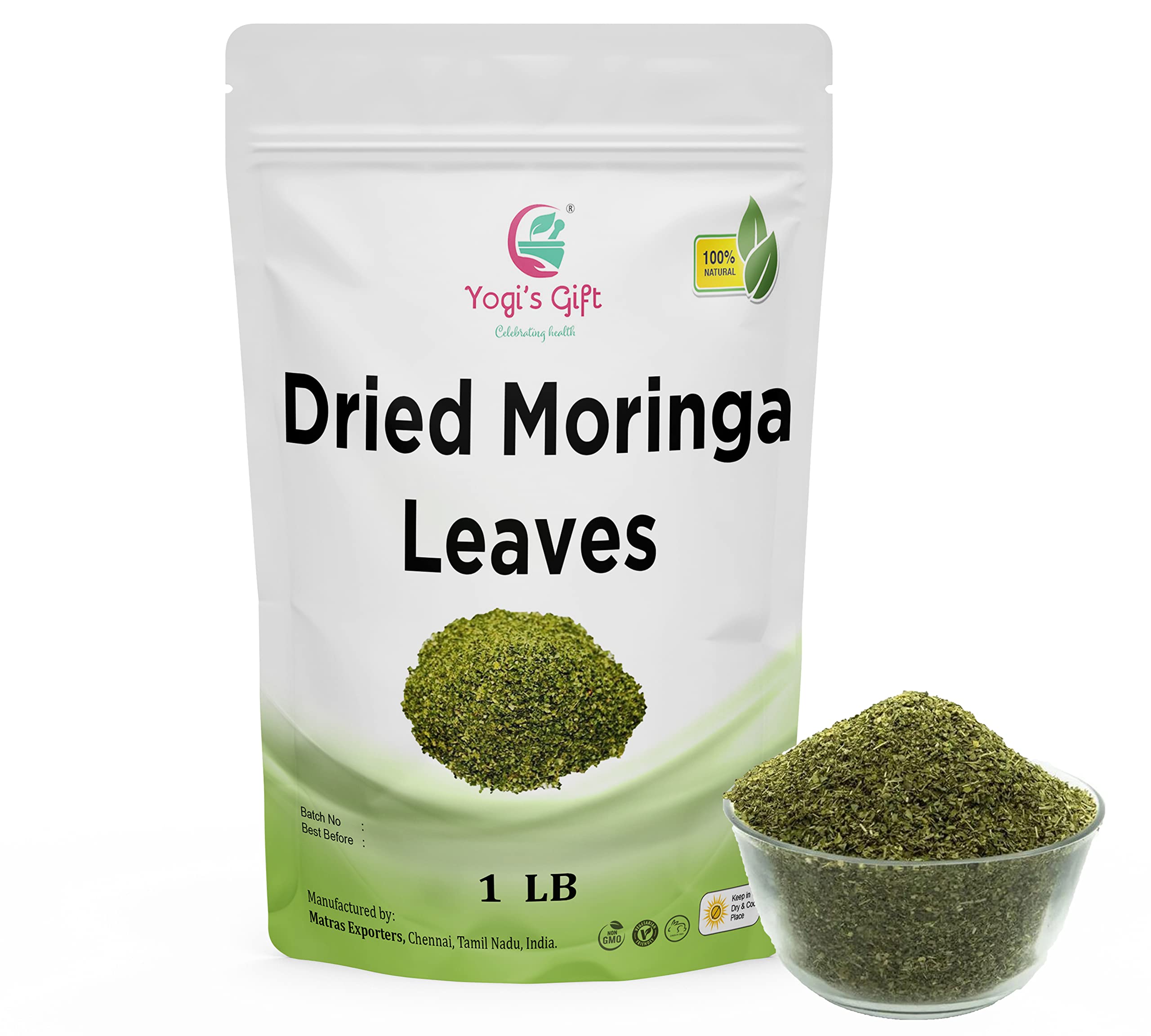 YOGI'S GIFT Moringa leaves loose in 1 lb bag, ideal for tea and smoothies