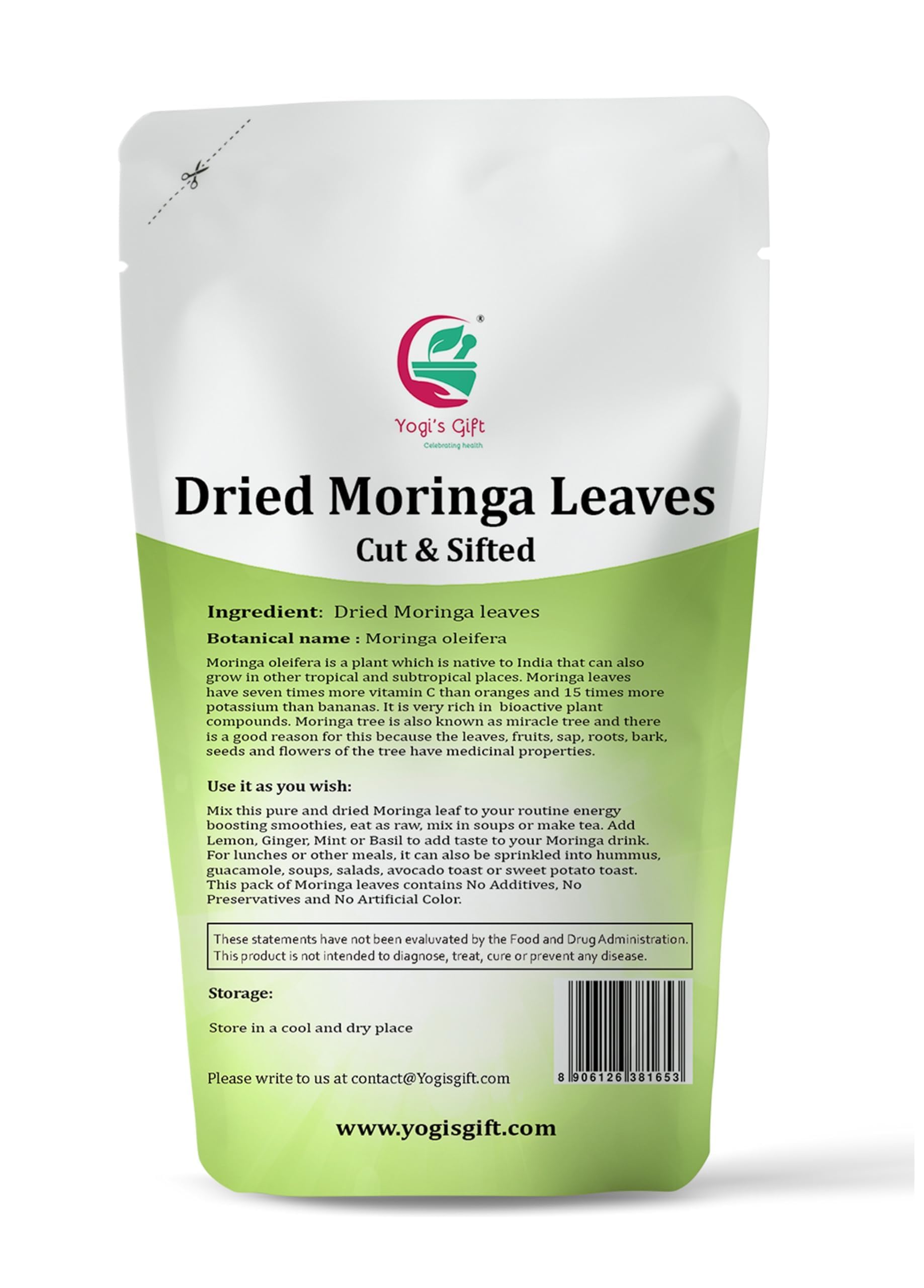 Yogi's Gift Moringa leaves loose ideal for tea infusion and light garnishes.