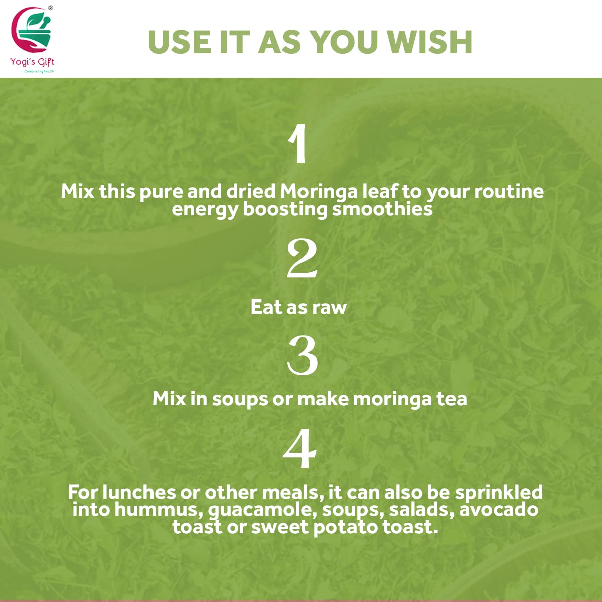Moringa leaves added to soup for color and nutrition