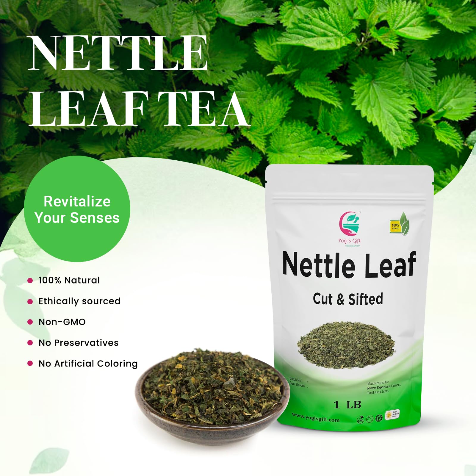 Yogi's Gift nettle leaves tea-steeping captures earthy aroma