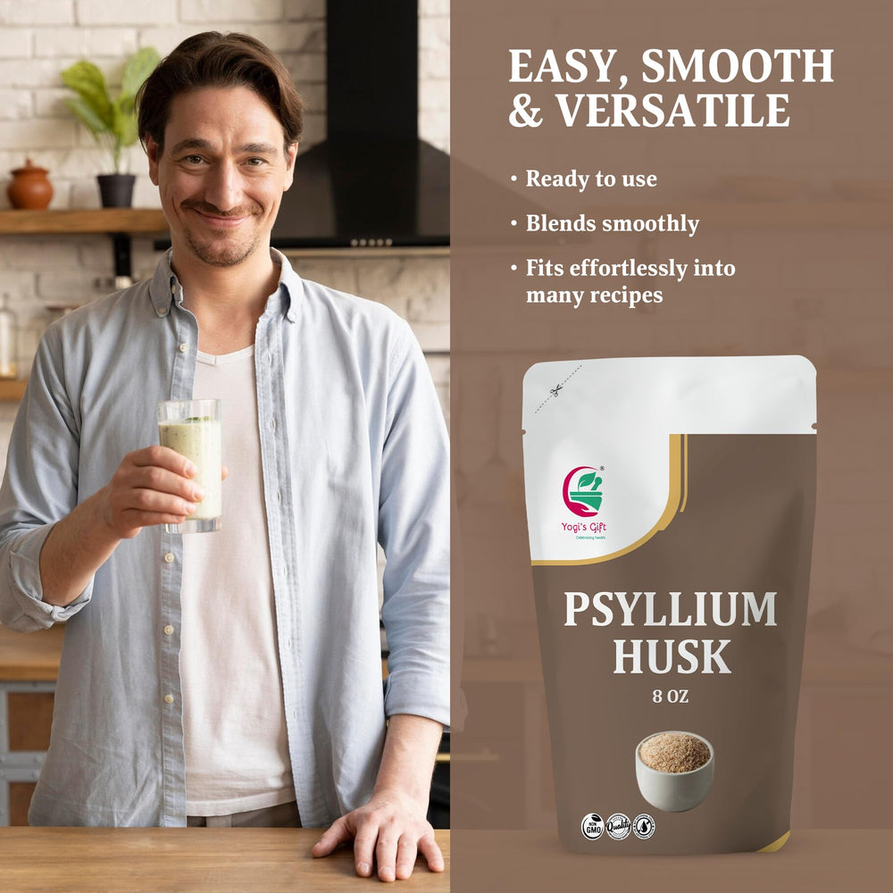 YOGI’S GIFT psyllium husk clean-label packaging with no additives.
