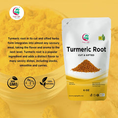 Yogis Gift turmeric tea uses cut-sifted pieces for flavorful brews
