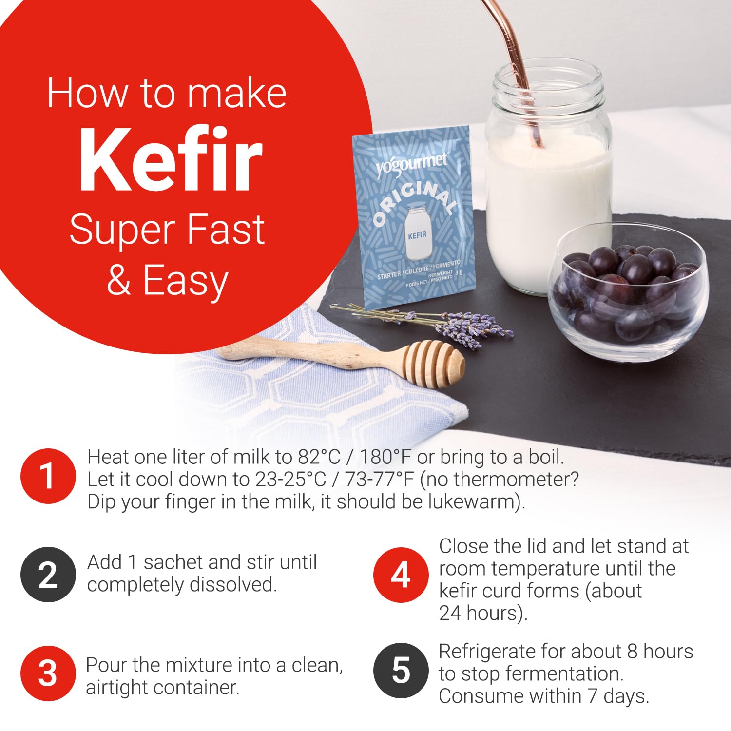 Yogourmet Kefir Starter kitchen setup for easy fermentation at home.