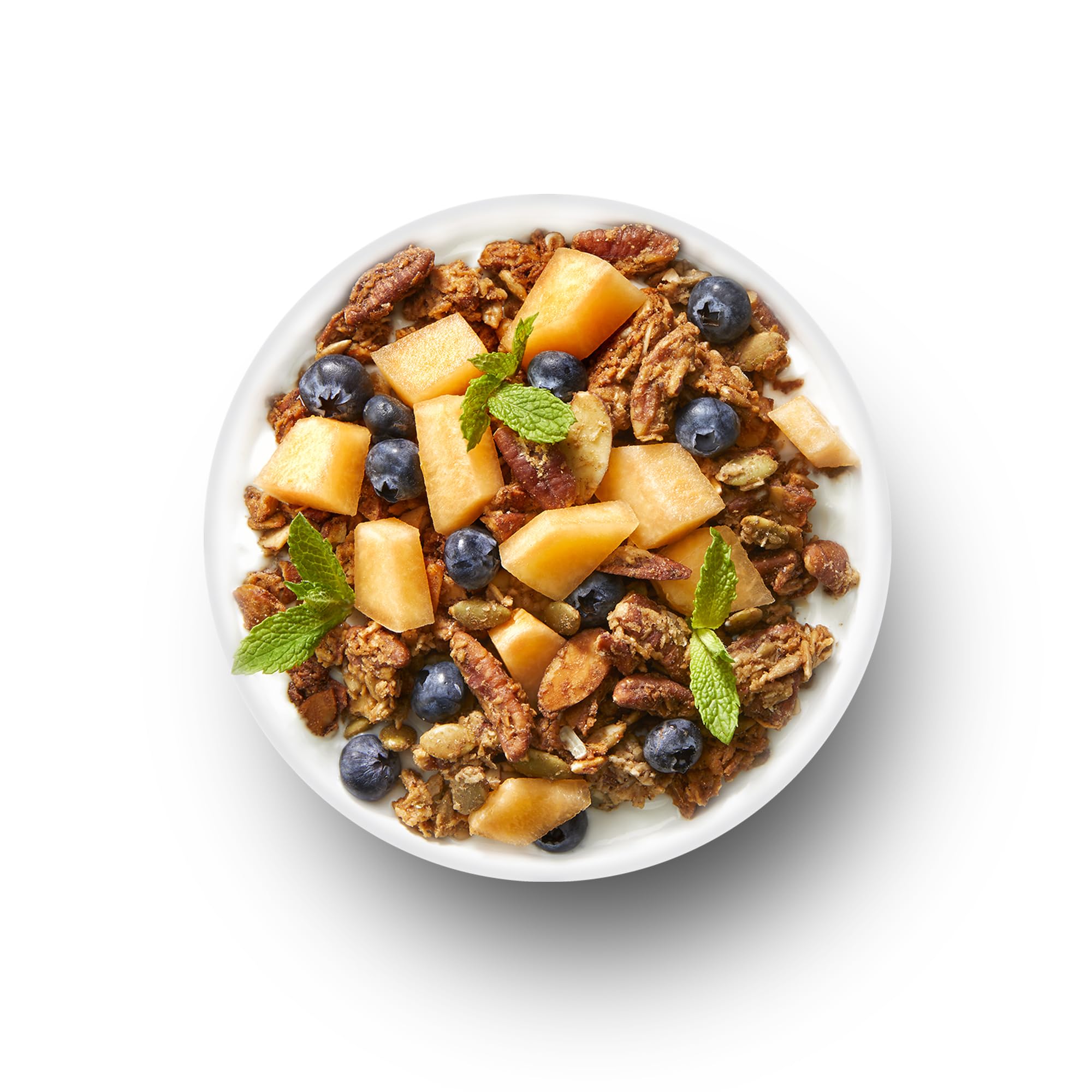 YOLEEZ TGB Blueberry Granola close-up shows nuts for a protein-rich crunch.