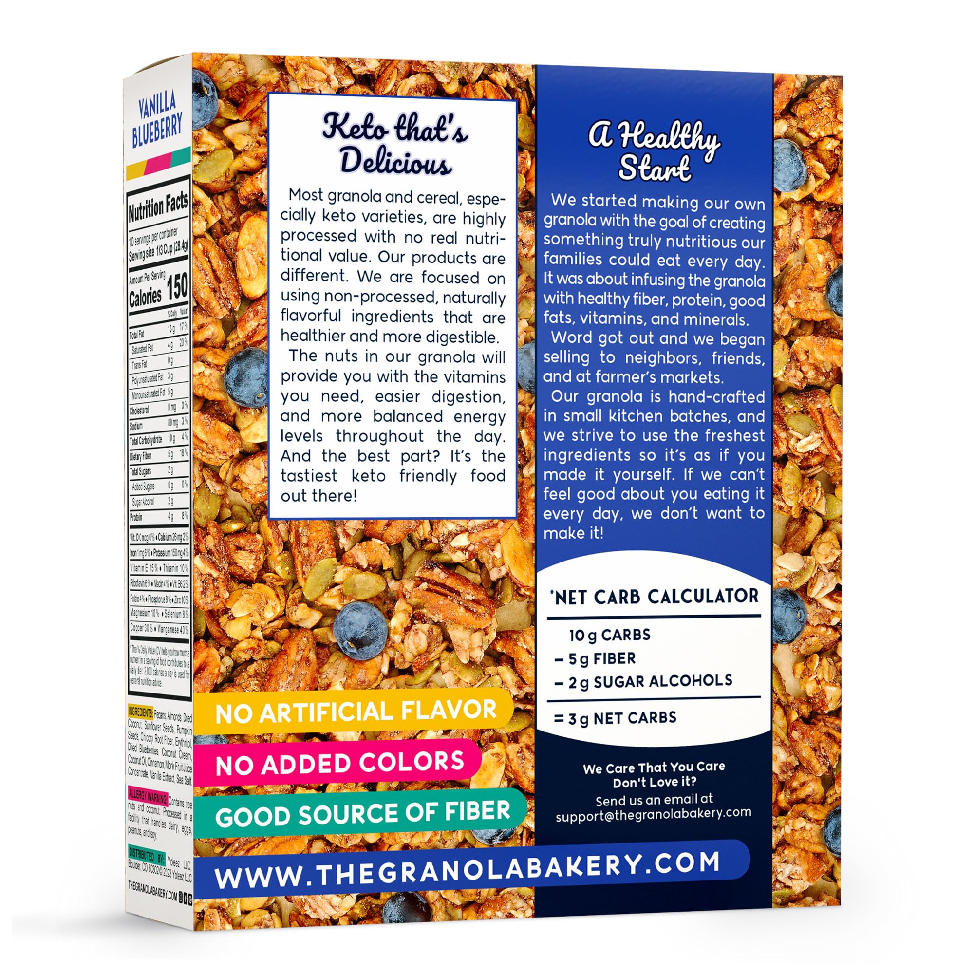 YOLEEZ TGB Blueberry Granola ingredient shot highlights premium nuts.