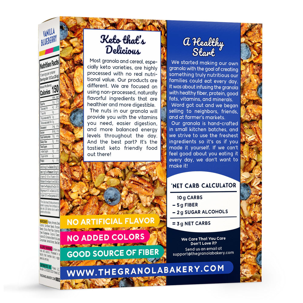 YOLEEZ TGB Blueberry Granola ingredient shot highlights premium nuts.