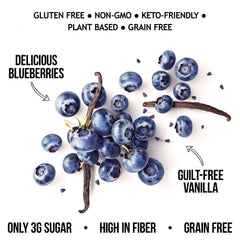YOLEEZ TGB Blueberry Granola serving bowl with fiber-rich crunch.