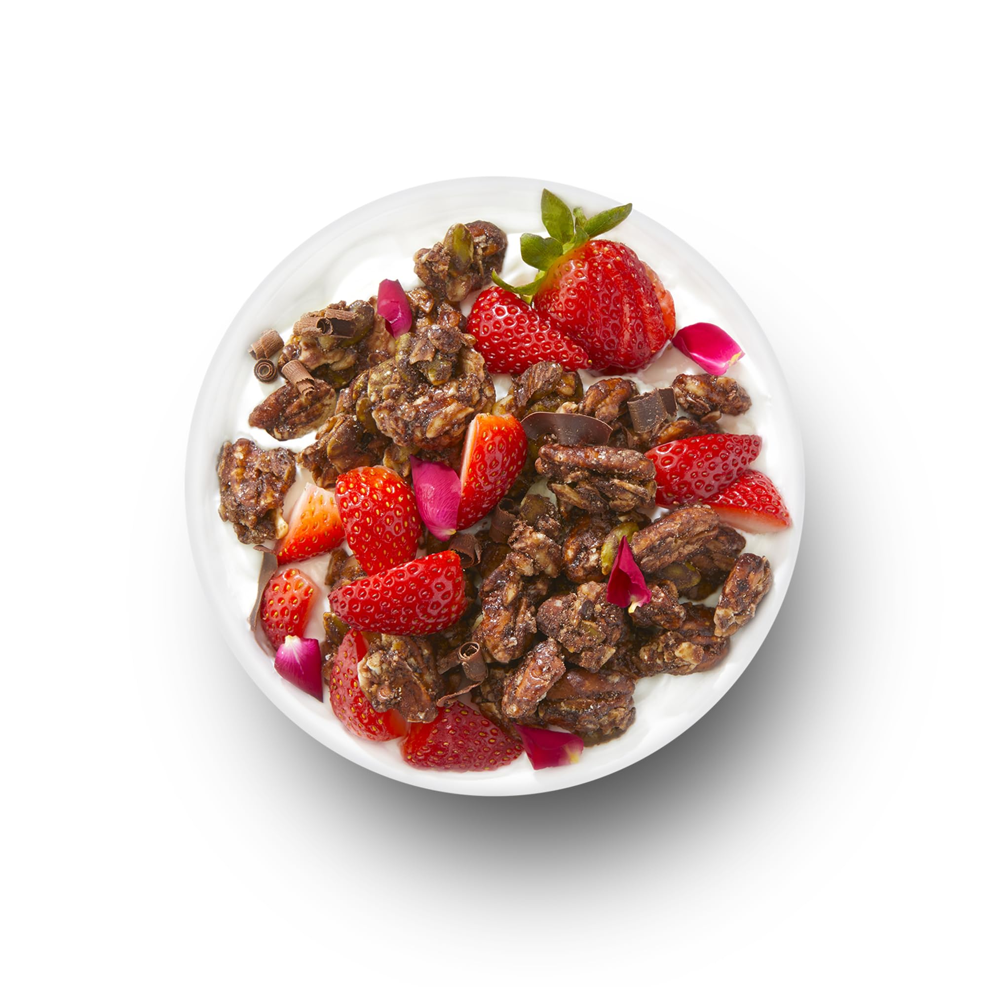 YOLEEZ TGB Chocolate Keto Granola bowl with crispy nuts and cacao.