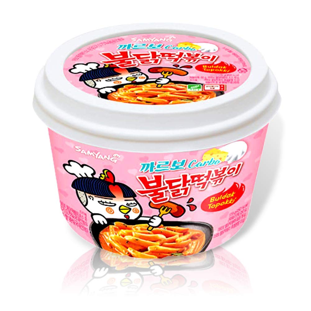 Yopokki Samyang Carbo Hot Topaki packshot shows a bold, spicy snack for bold snacking.