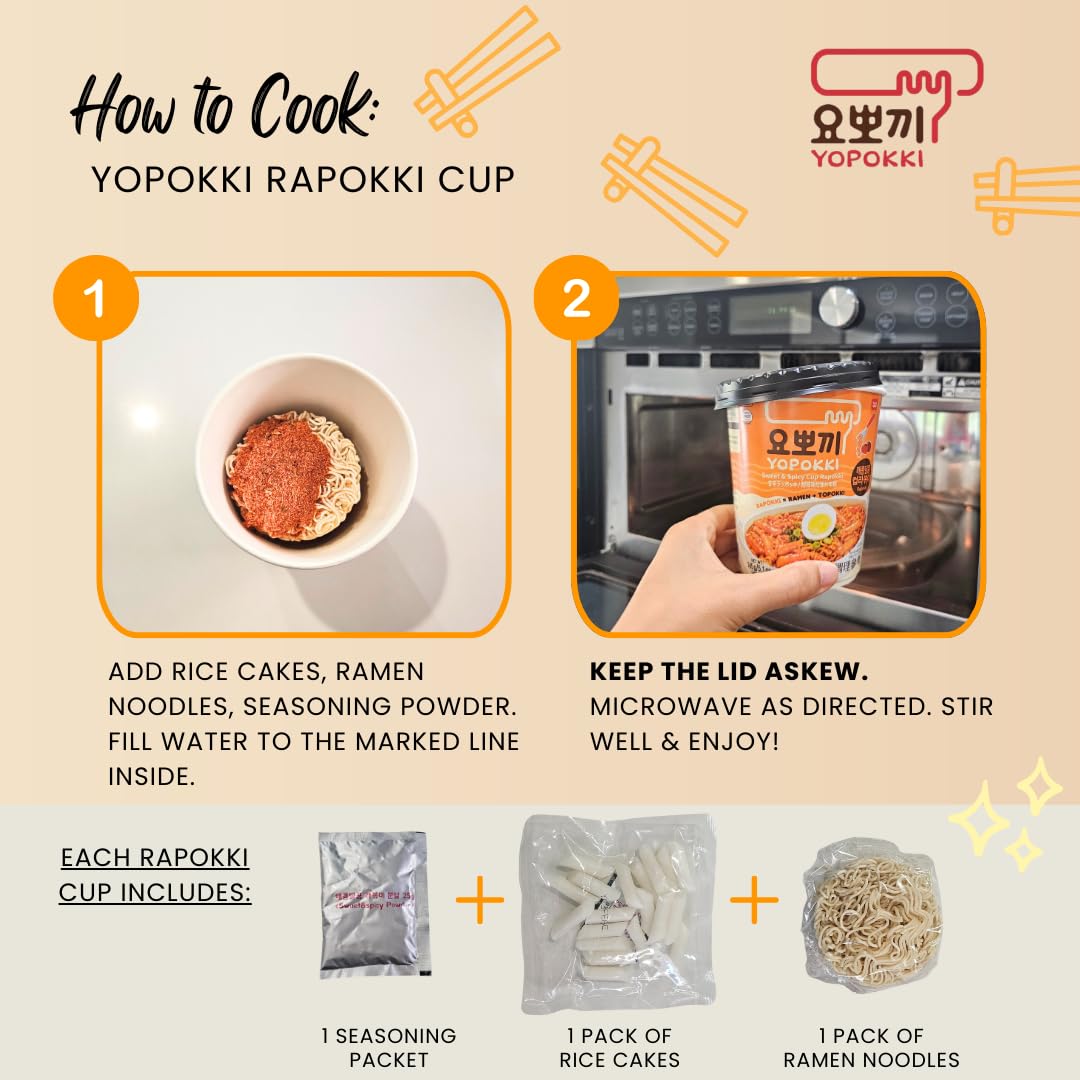 Yopokki Sweet & Mild Rabokki Cup pack ready for dorm snacking
