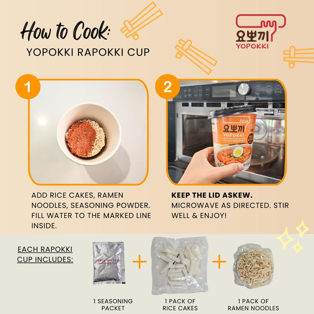 Yopokki Sweet & Mild Rabokki Cup pack ready for dorm snacking
