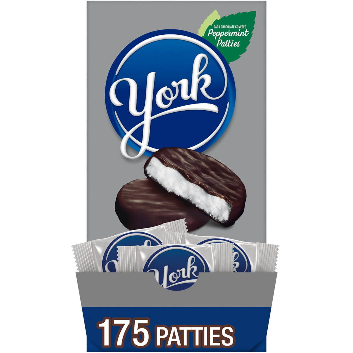 YORK Dark Chocolate Peppermint Patties bulk box front view ideal for party sharing