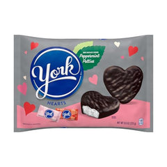 YORK patties hearts wrappers closeup, festive gift presentation.