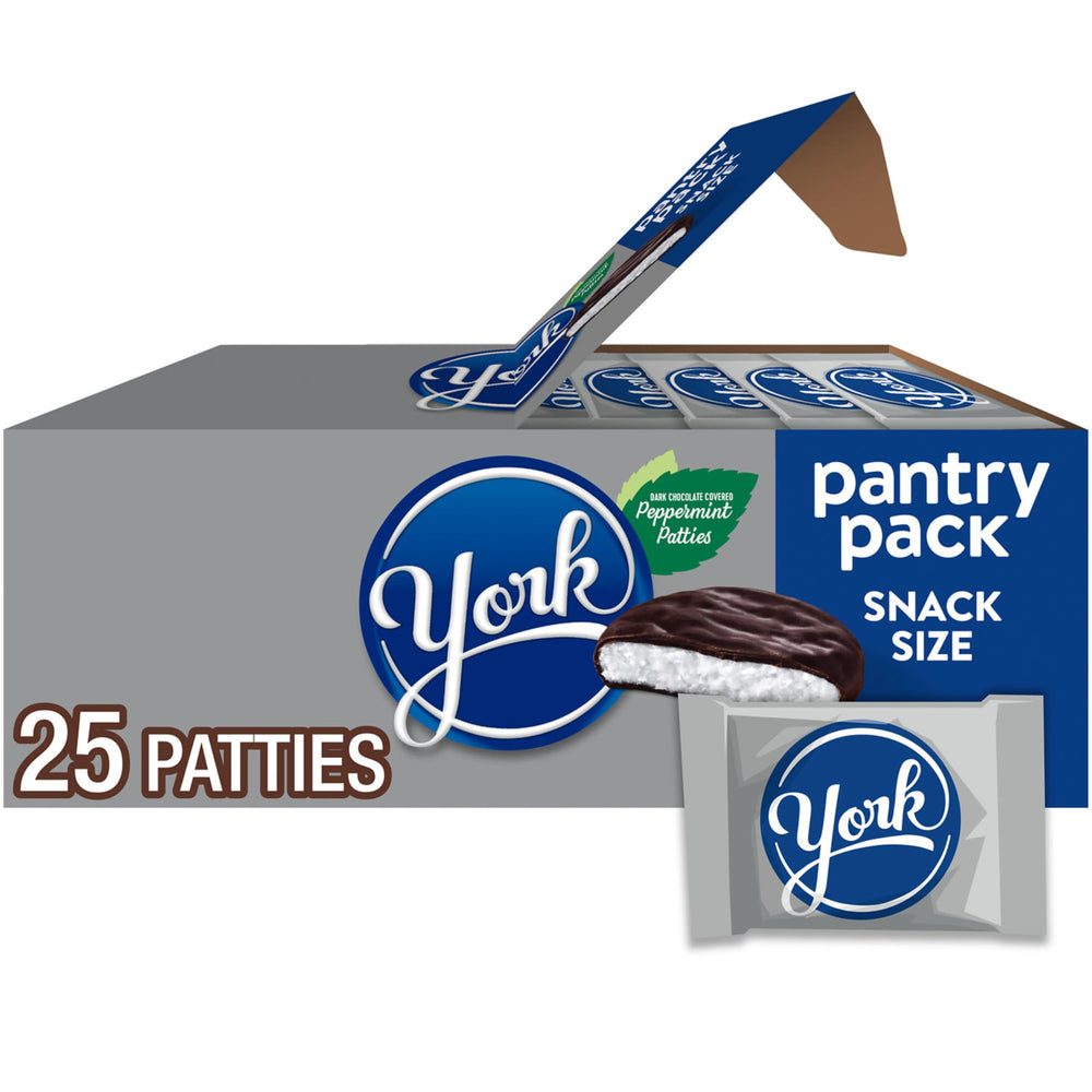 YORK Dark Chocolate Peppermint Patties pantry pack front view for quick snacking