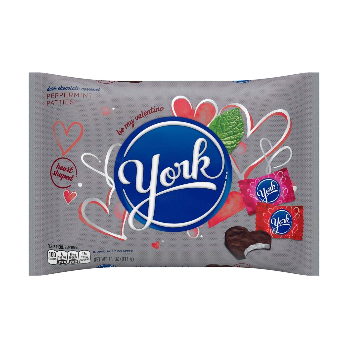 York Peppermint Hearts 11oz bag showcasing refreshing peppermint with dark chocolate
