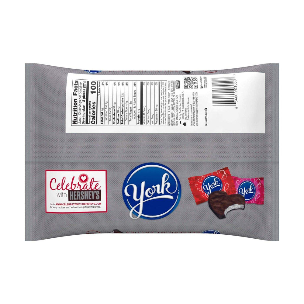 York Peppermint Hearts dark chocolate coating highlights rich flavor and texture