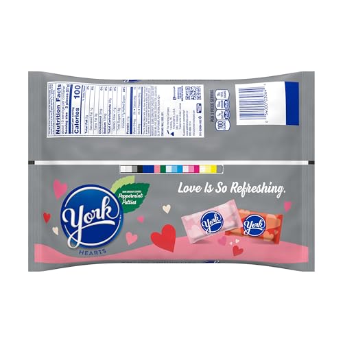 YORK dark chocolate peppermint patties hearts in a Valentine gift basket.