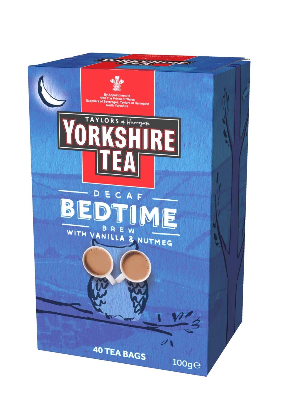 Yorkshire Tea Bedtime Brew tea bags 100g; decaf blend with lemon balm for relaxing evenings.