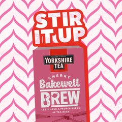 Yorkshire Tea Cherry Bakewell Brew tea bags ready to brew a comforting, cake-inspired cup