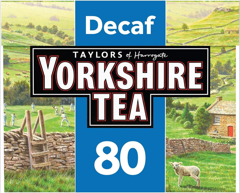 Yorkshire Tea Decaf 80-tea-bags pack front showing classic packaging for a relaxing cuppa