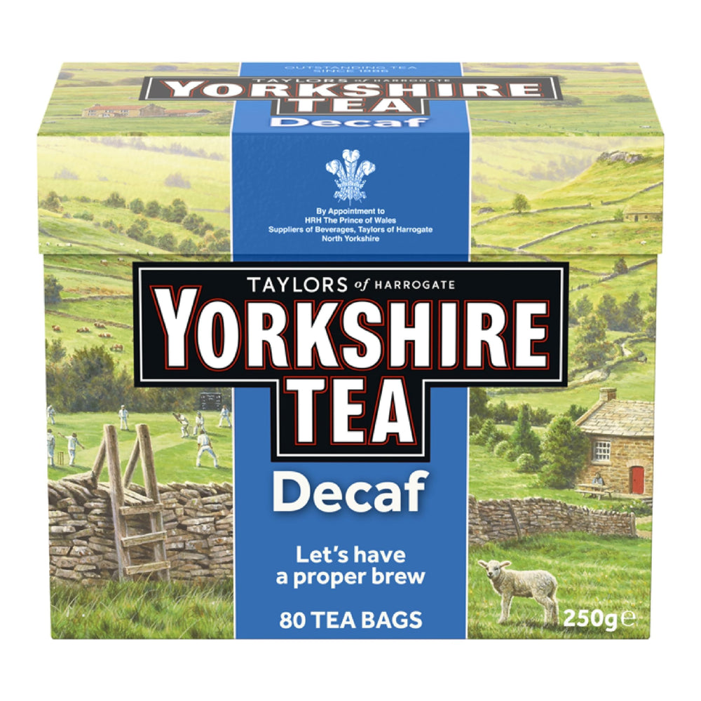 Yorkshire Tea decaf 80-teabags pack for a caffeine-free morning ritual.