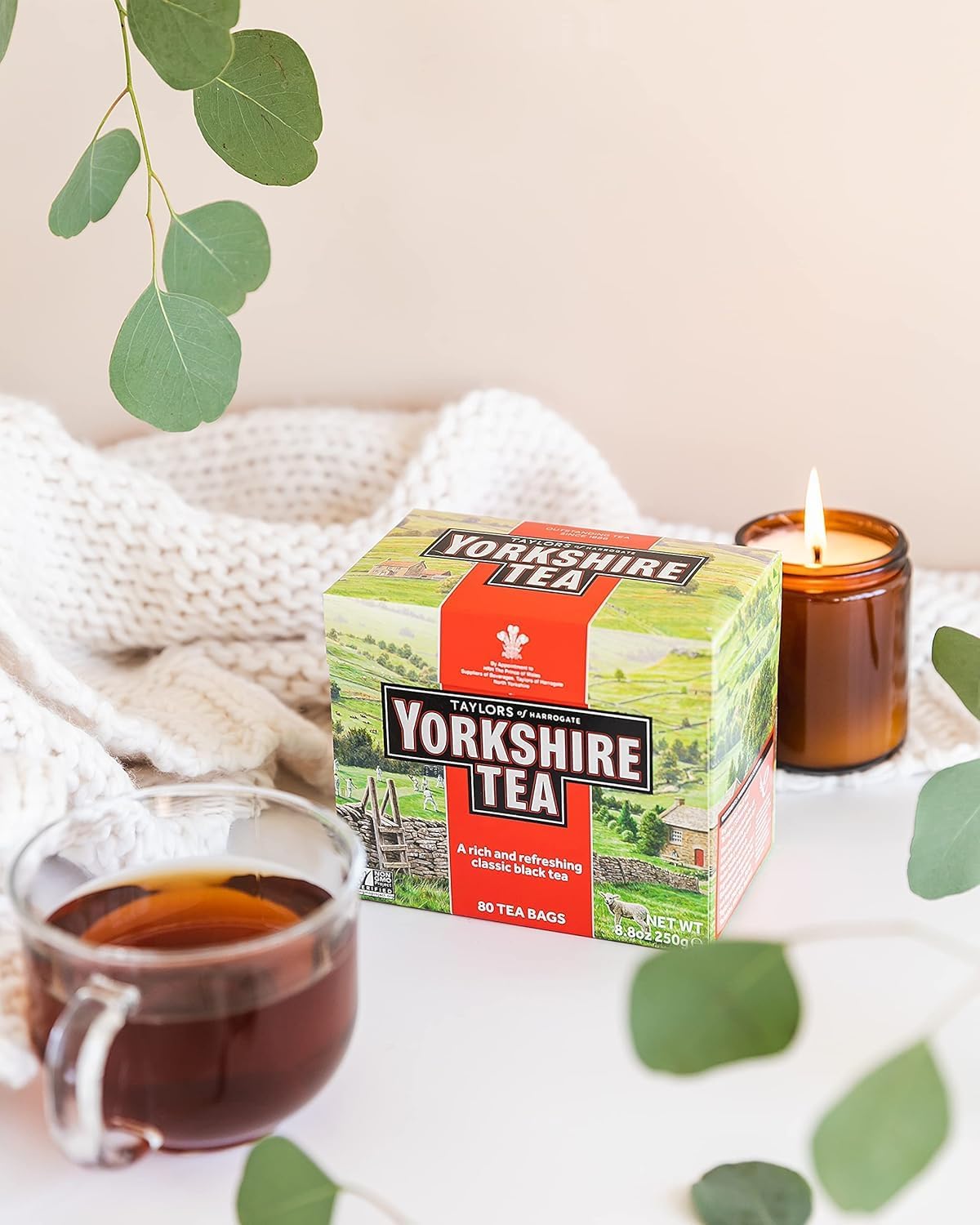 Dried Yorkshire Tea bags on table ready for brewing