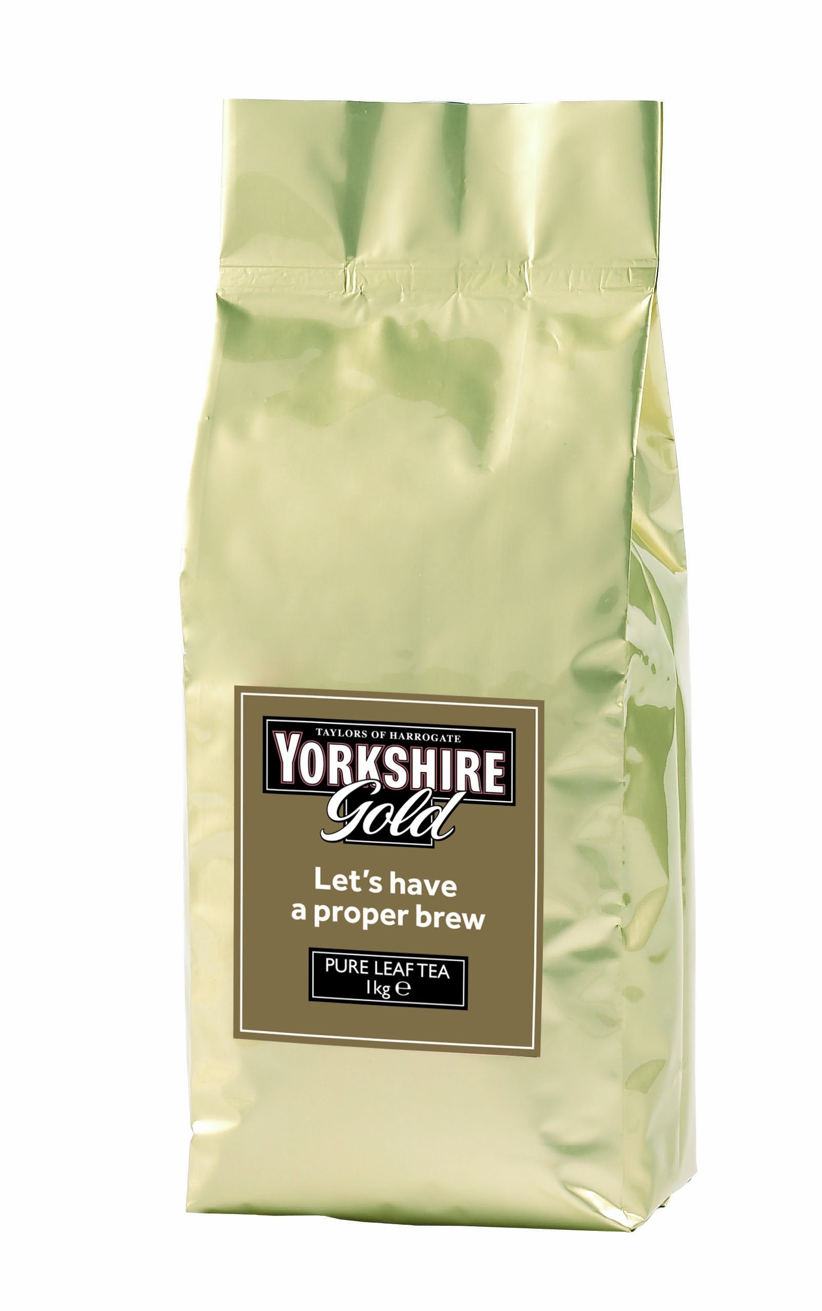 Yorkshire Gold loose leaf tea 1kg bag, ideal for a strong morning brew.