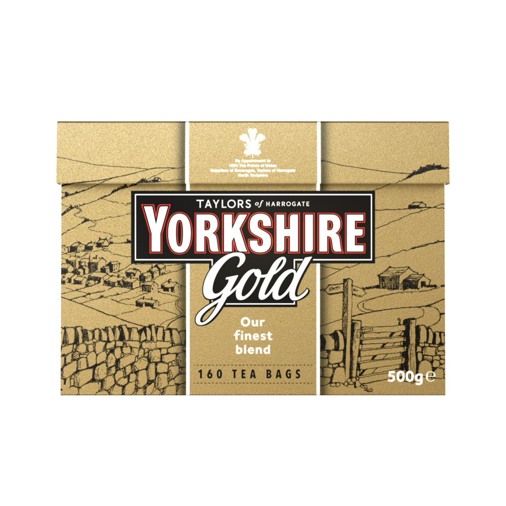 Yorkshire Tea Gold pack shot with 160 tea bags for daily brew.