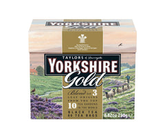 Yorkshire Tea Gold pillow tea bags, premium blend for a rich, smooth breakfast cup.