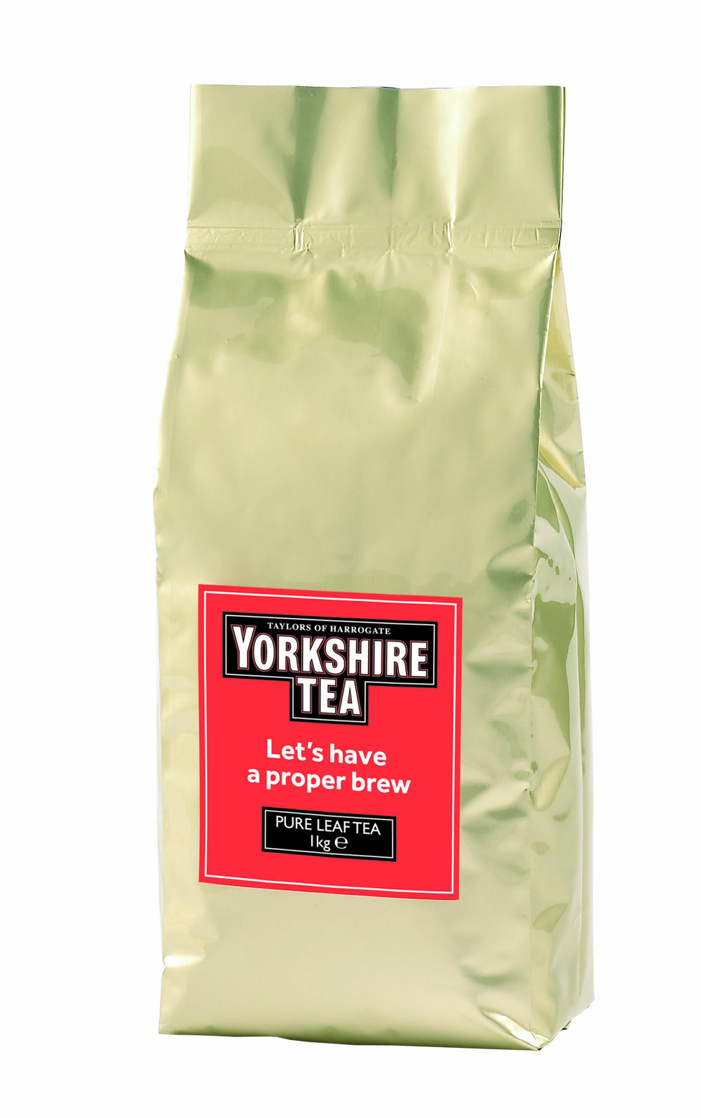 Yorkshire Tea loose-leaf kilo bag packaging for a bold morning brew.