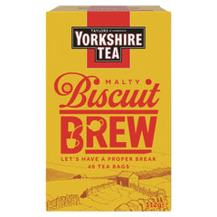 Yorkshire Tea Malty Biscuit Brew tea bags offer a comforting, biscuit-inspired cup.