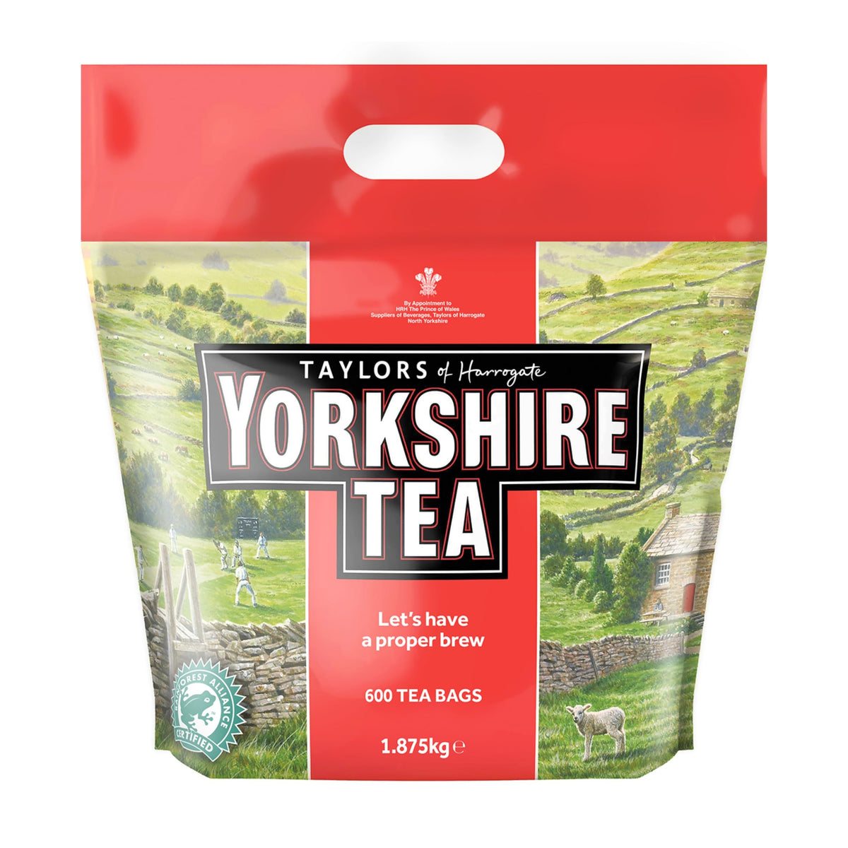 Yorkshire Tea One Cup pack front shot highlighting bulk value for family tea breaks.