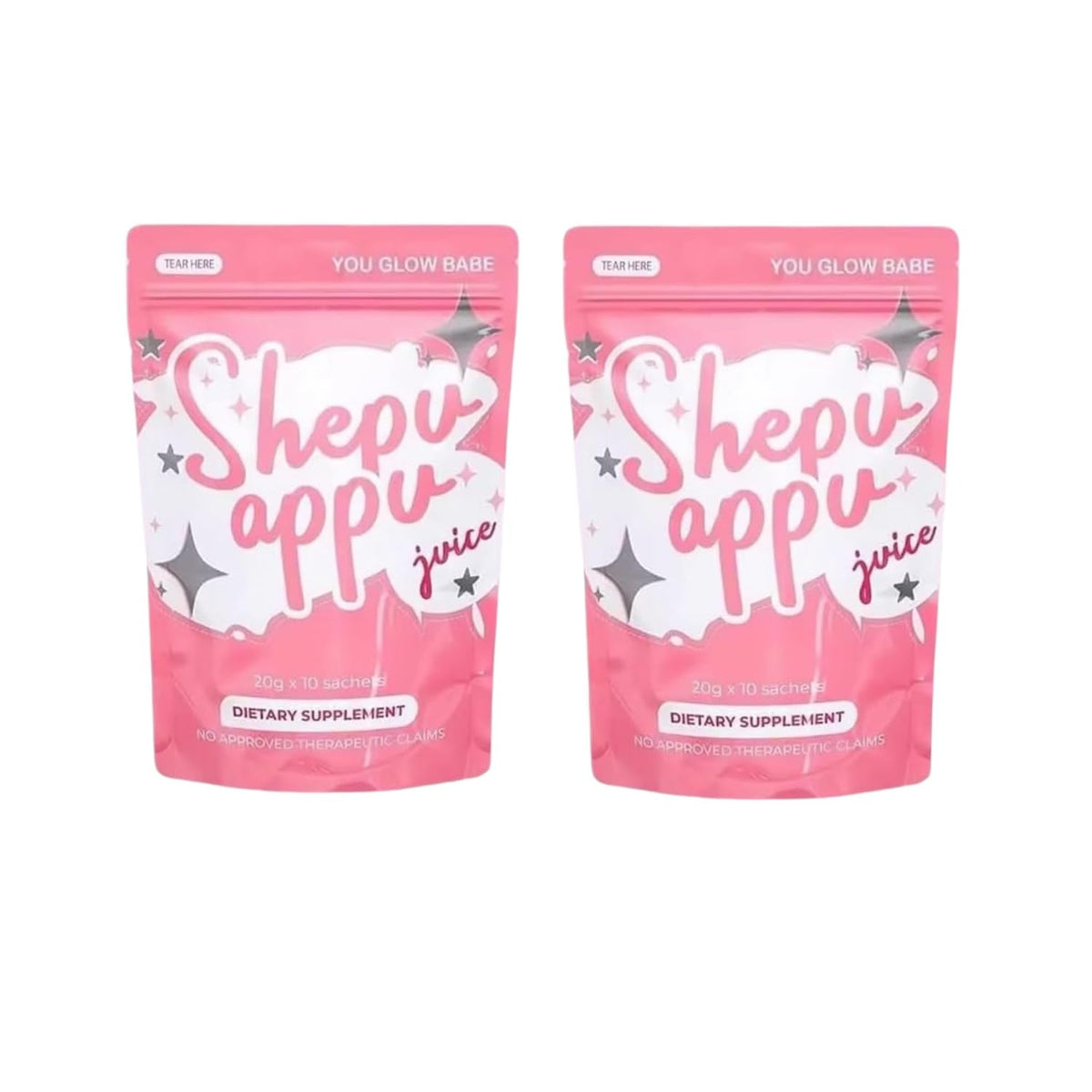 You Glow Babe Shepu Appu Juice sachet packaging for on-the-go energy.