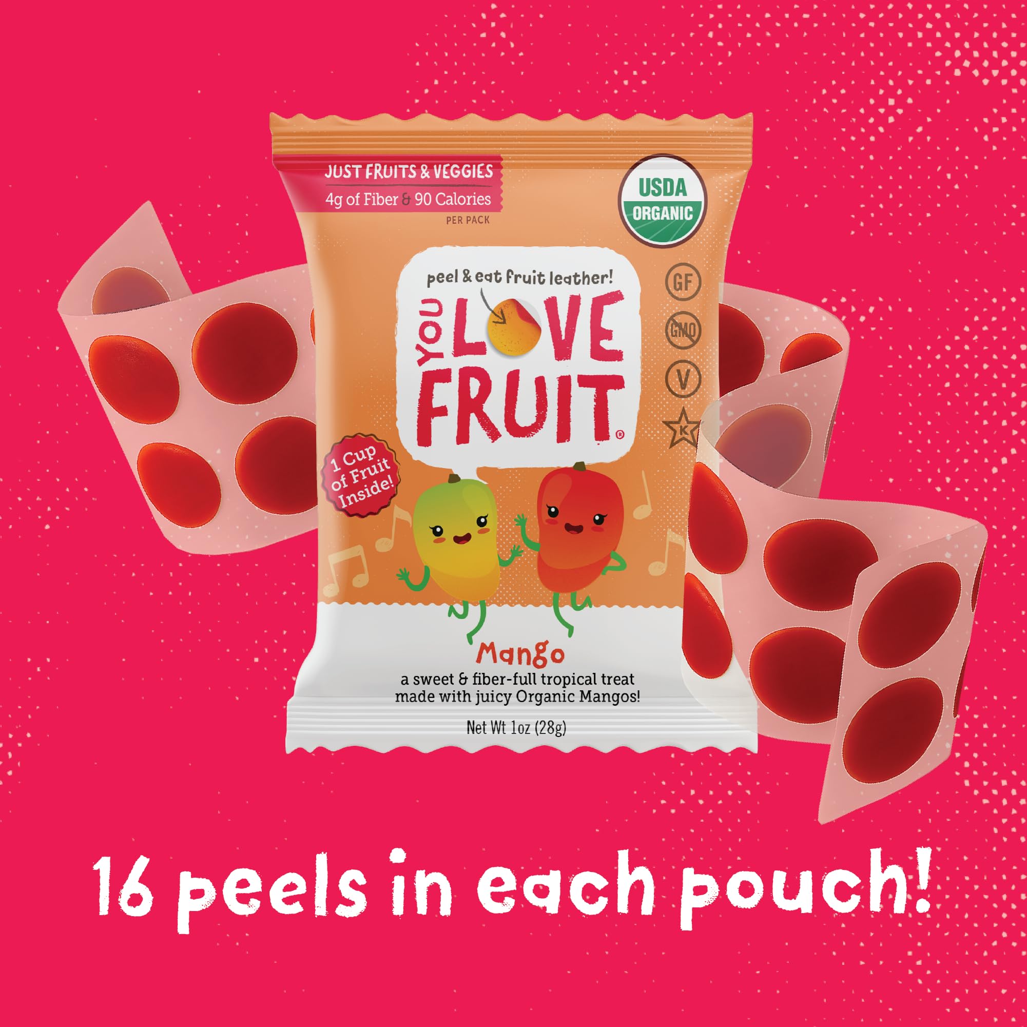YOU LOVE FRUIT mango fruit snack portable 1oz serving ideal for travel