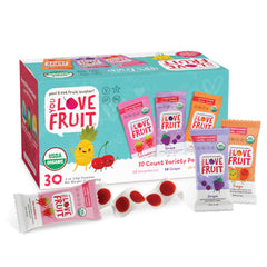 You Love Fruit variety pack display showing three flavors, gluten-free and vegan