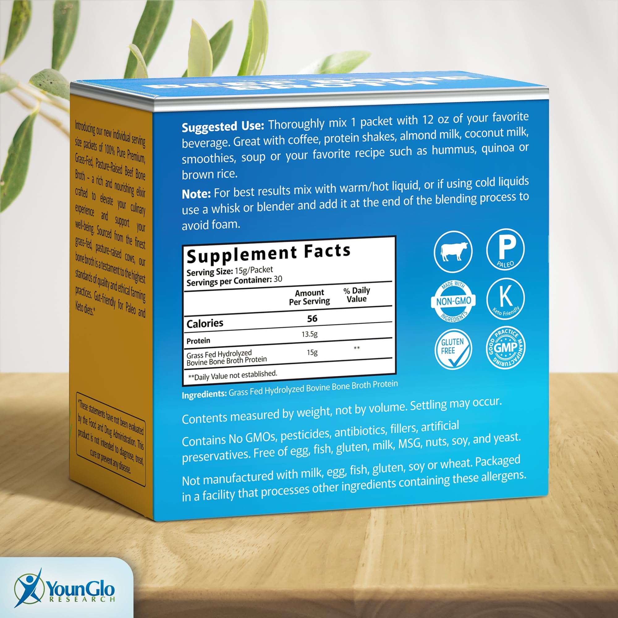 Unflavored beef protein powder sticks ready to mix into drinks