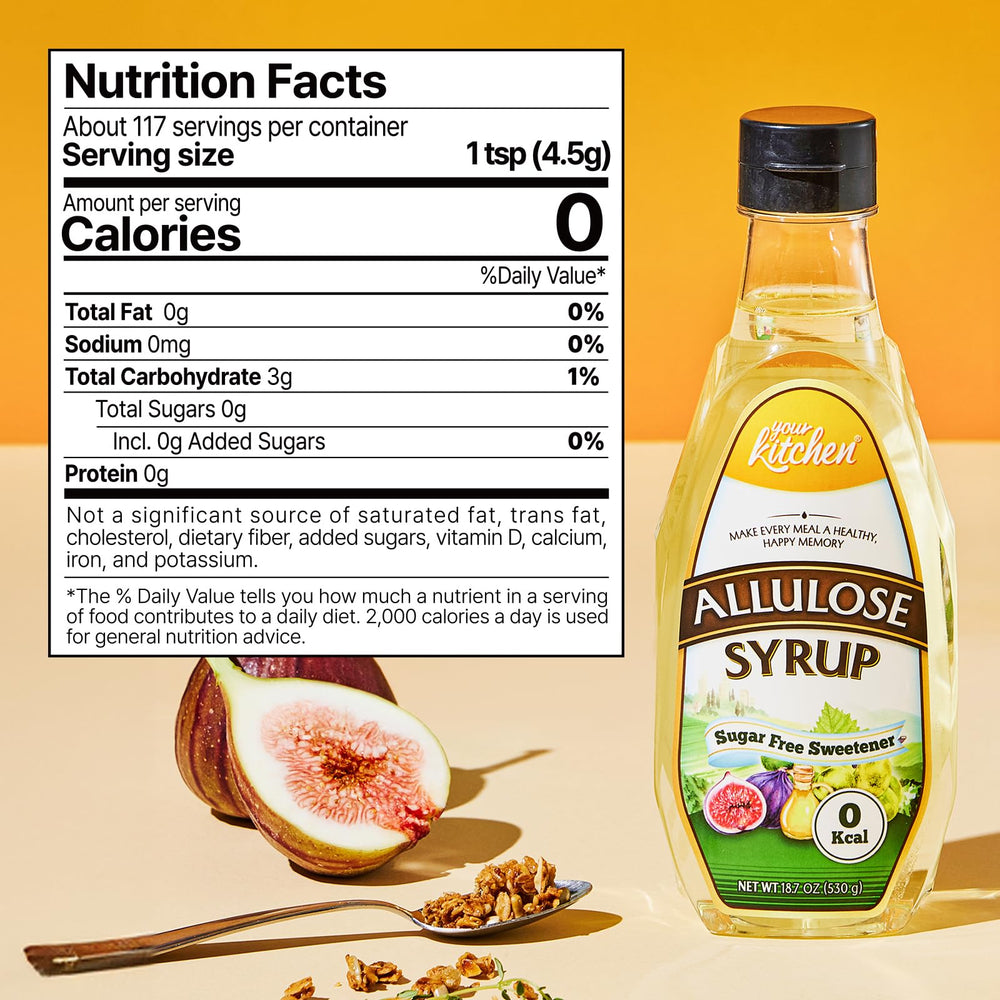 Your Kitchen Allulose Syrup pouring into coffee highlights fast-dissolving sweetness.