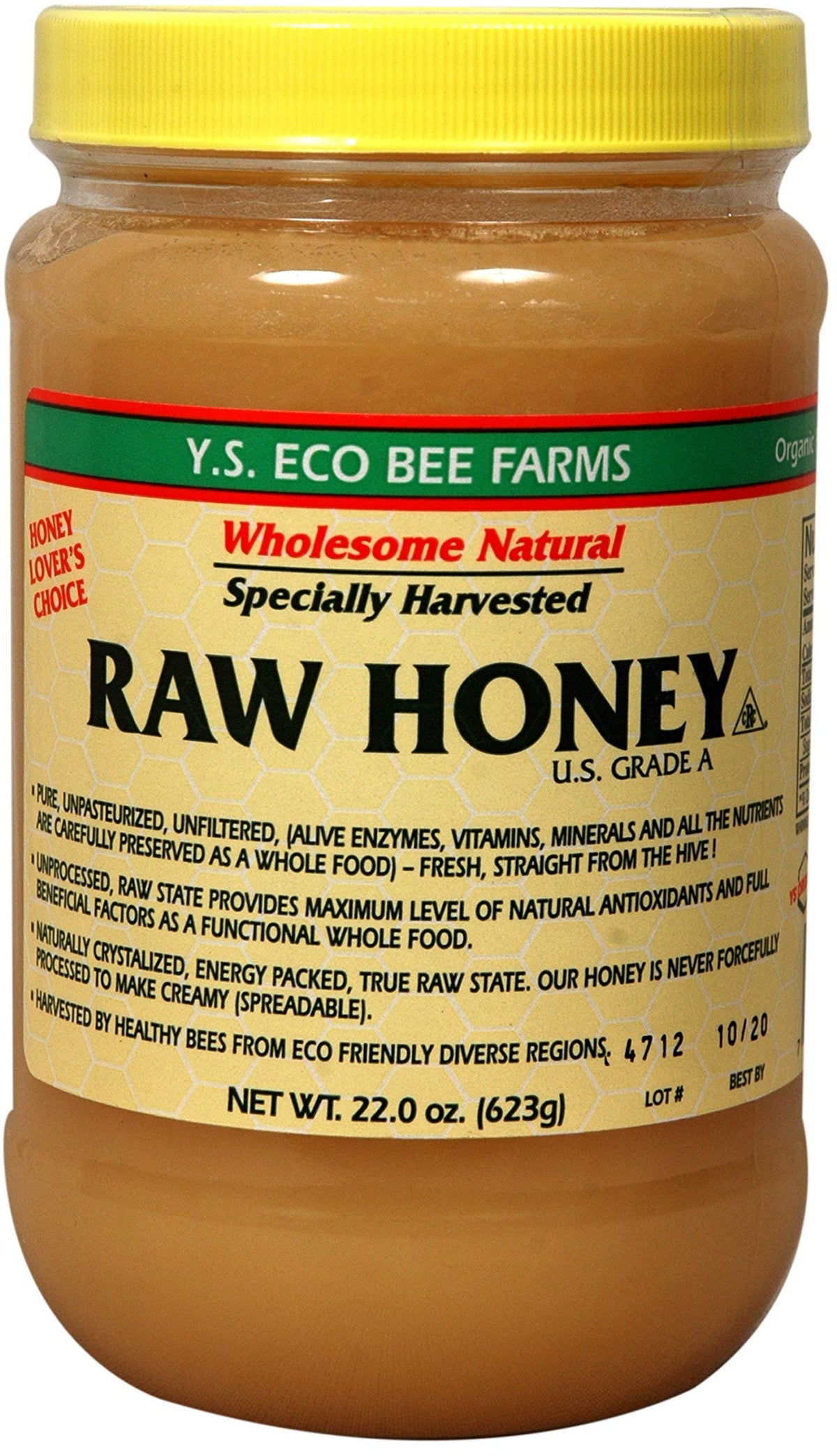 YS Eco Bee Farms Raw Honey 22 oz jar with natural color for everyday sweetness.