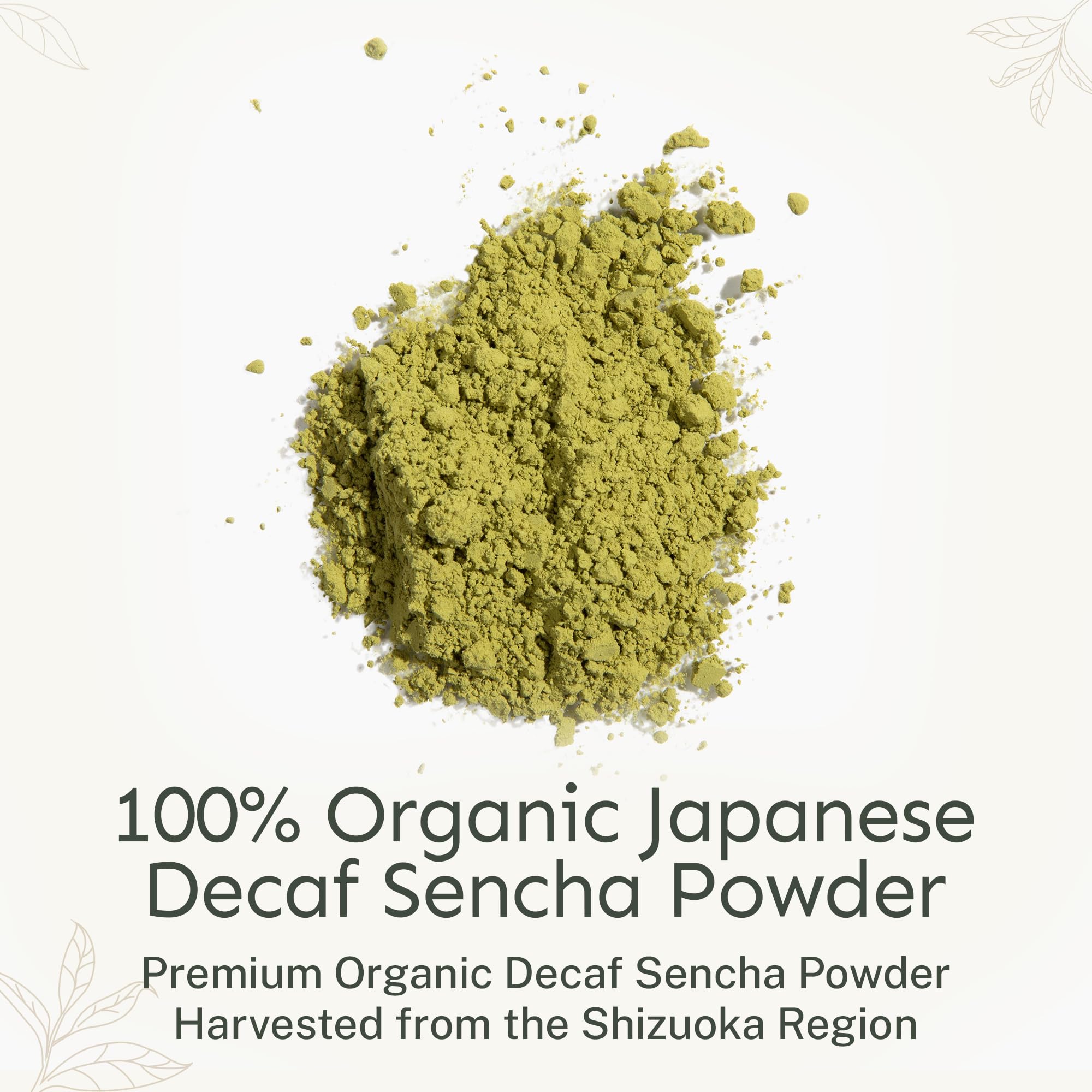 Yu Tea decaf sencha powder dissolves easily for hot or cold brew.