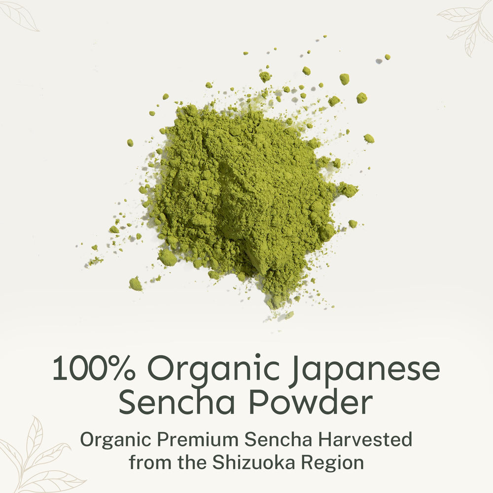 First-harvest Yu Tea sencha leaves ground to a smooth powder.