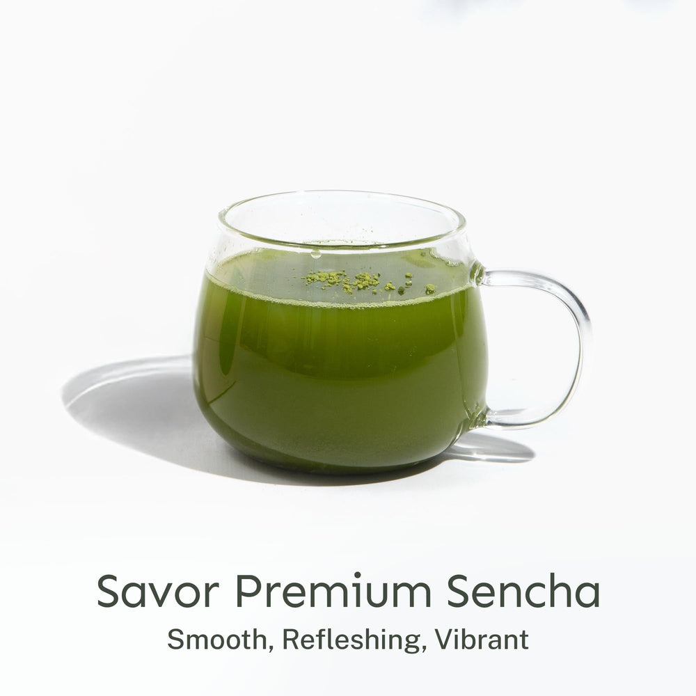 Re-sealable Yu Tea pouch highlighting organic purity and sustainability.