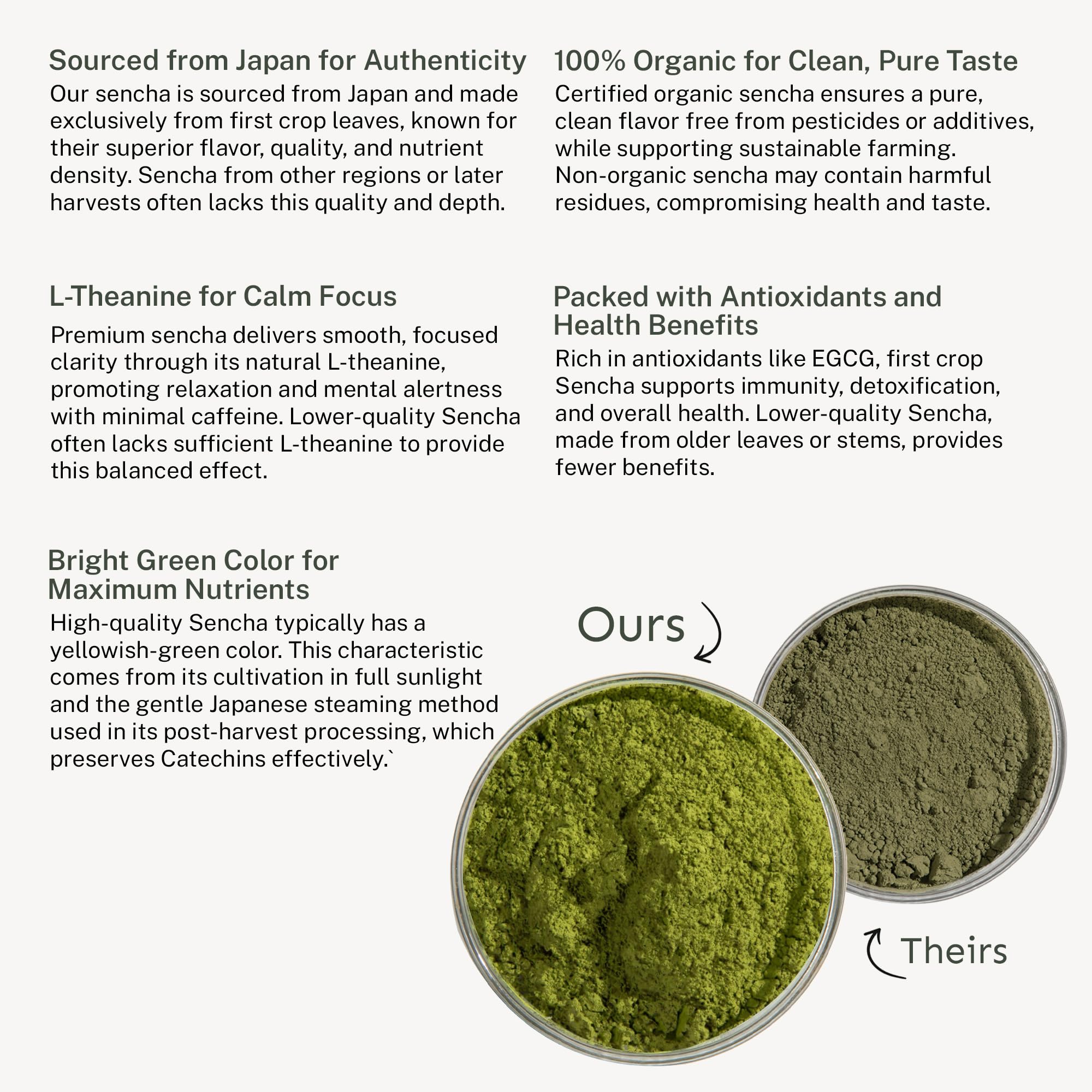 Scoop of Yu Tea sencha powder added to smoothie or drink.