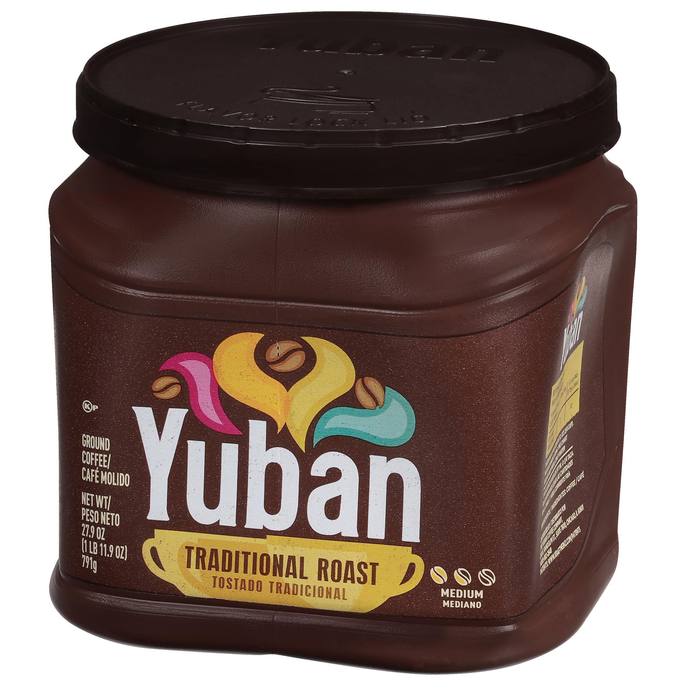 Yuban Traditional Medium Roast Ground Coffee brew in a steaming cup