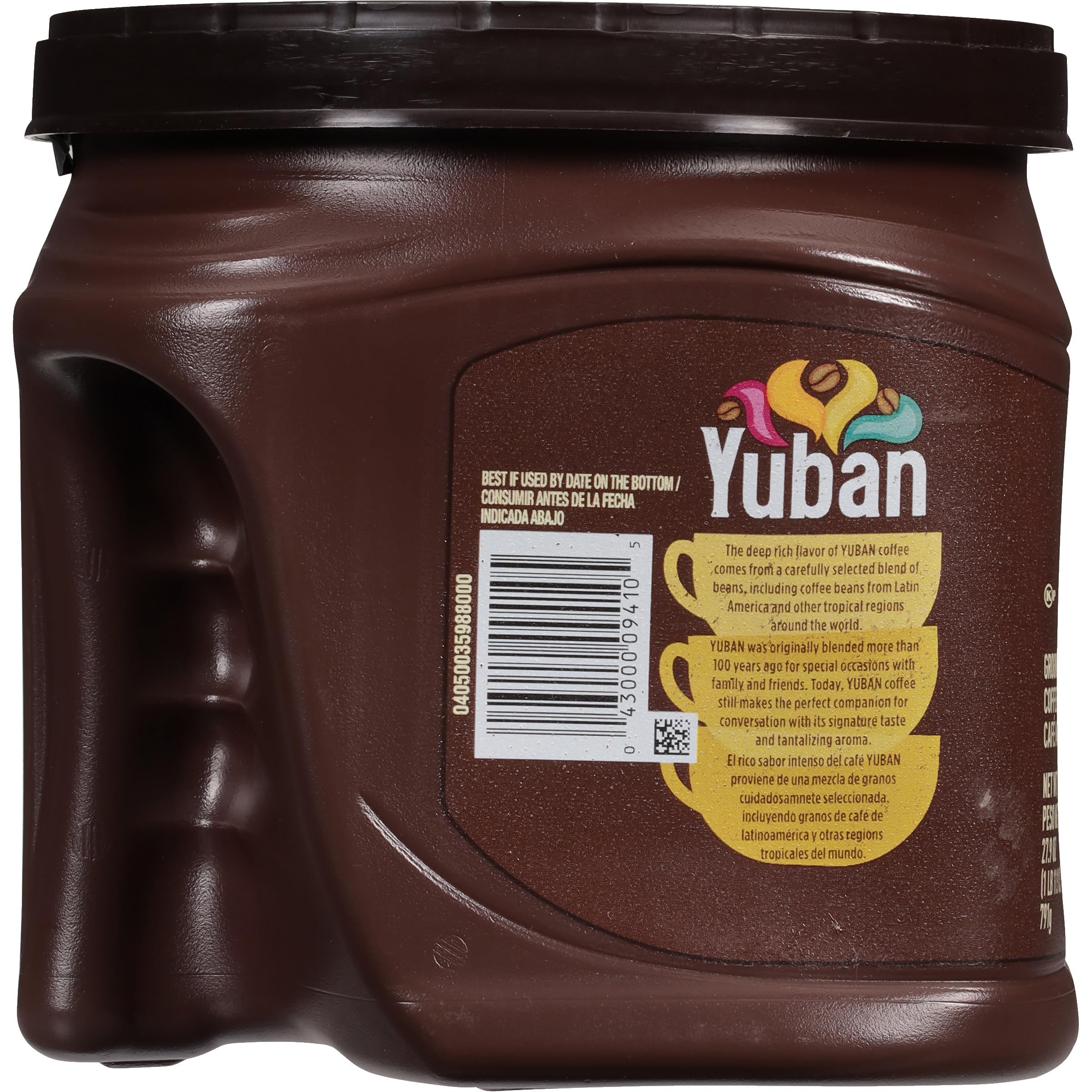 Yuban Traditional Medium Roast Ground Coffee canister closeup highlighting packaging